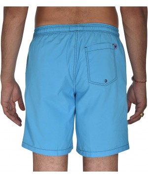 Men's Swim Trunks Quick Dry Bathing Suit w Elastic Waistband Pockets - Solid Contrast Turquoise - CZ18S03EX42 $19.49-Trunks