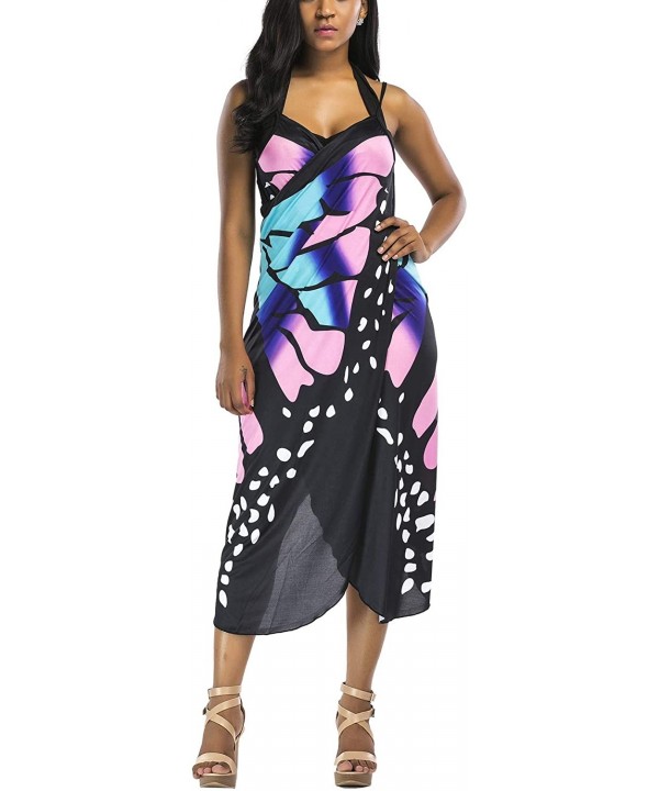 Women's Summer Spaghetti Strap Print Backless Beach Dress Bikini Cover Up Beachwear - Z-blue - CP18Q92WD2N $22.76-Cover-Ups