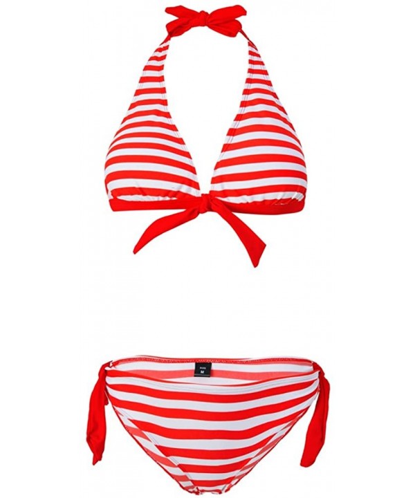 Women Two Piece Bikini Swimsuits Summer Beach Bathing Suits Sexy Swimwear Halter Bikini Top and Bikini Bottom Red 595 - C3197...