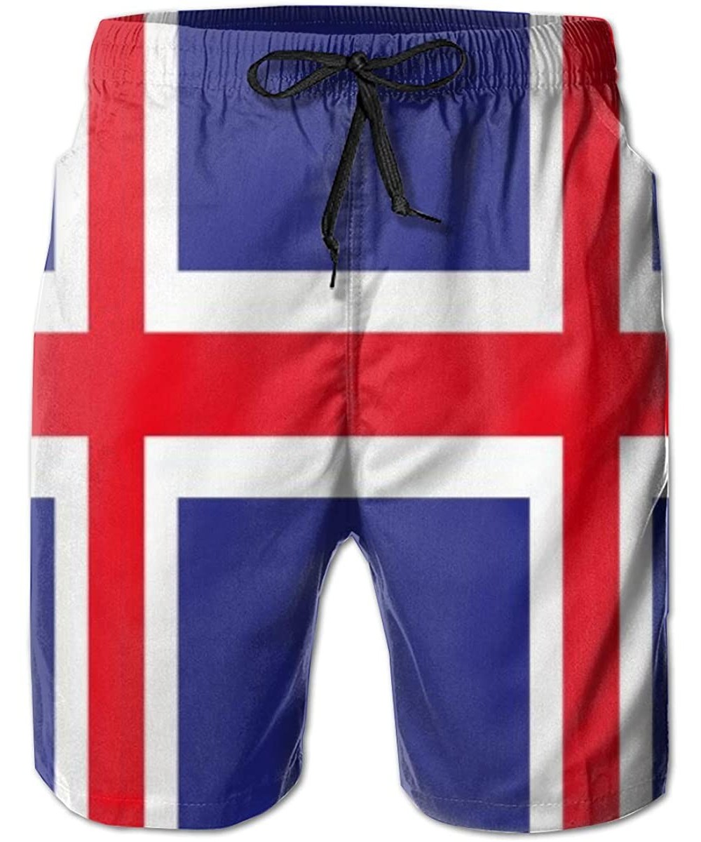 Men Summer Casual Swimming Shorts Quick Dry Swimming Shorts with Pockets - Iceland Flag - C8198Y08TID $33.39-Trunks