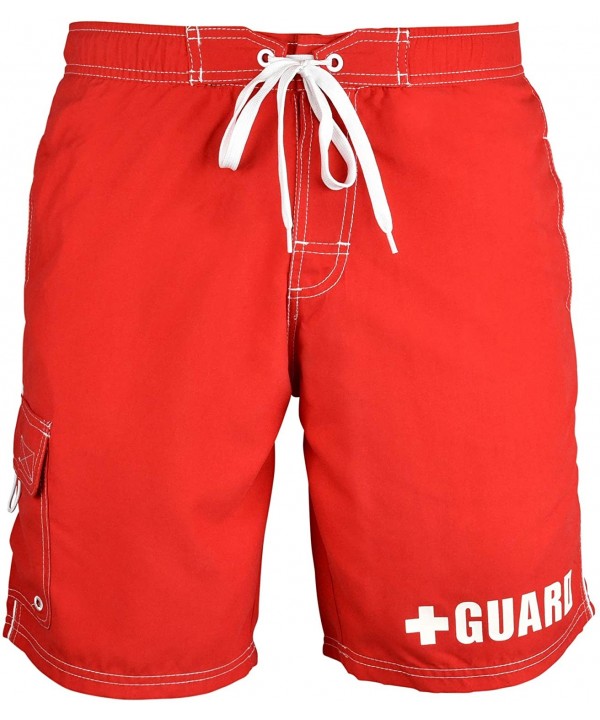 Mens Guard Swim Trunks - Red - CR124XBOT87 $20.66-Board Shorts