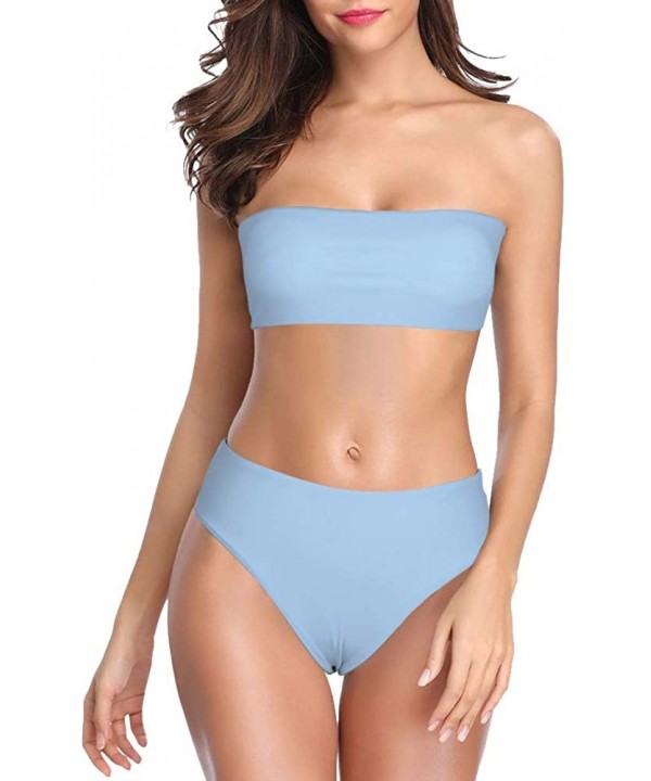 Women's Bathing Suits Bandeau Bikini Set Strapless Off Shoulder Lace Up Tube Tops Two Piece Swimsuits - Blue - CD198UZ9CIT $2...