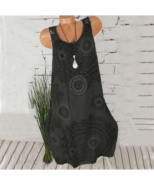 Women Dress Women's Summer Dresses Womens Plus Size Midi Dress Loose Shift Sleeveless Tank Vest Sun Dress Black - CU18GNM72KC...