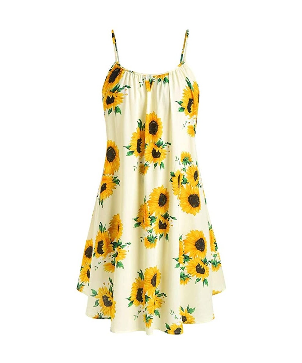 Fashion Women Short Sleeve Bow Knot Bandage Top Sunflower Print Mini Dress Suits - Yellow-a - CV18SCM8K09 $15.45-Board Shorts