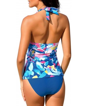 Women's 2 Pieces Print Zip Front Racerback Tankini Set Swimsuits with Skirt - V Blue Print - CW18RH3ACNQ $28.95-Sets