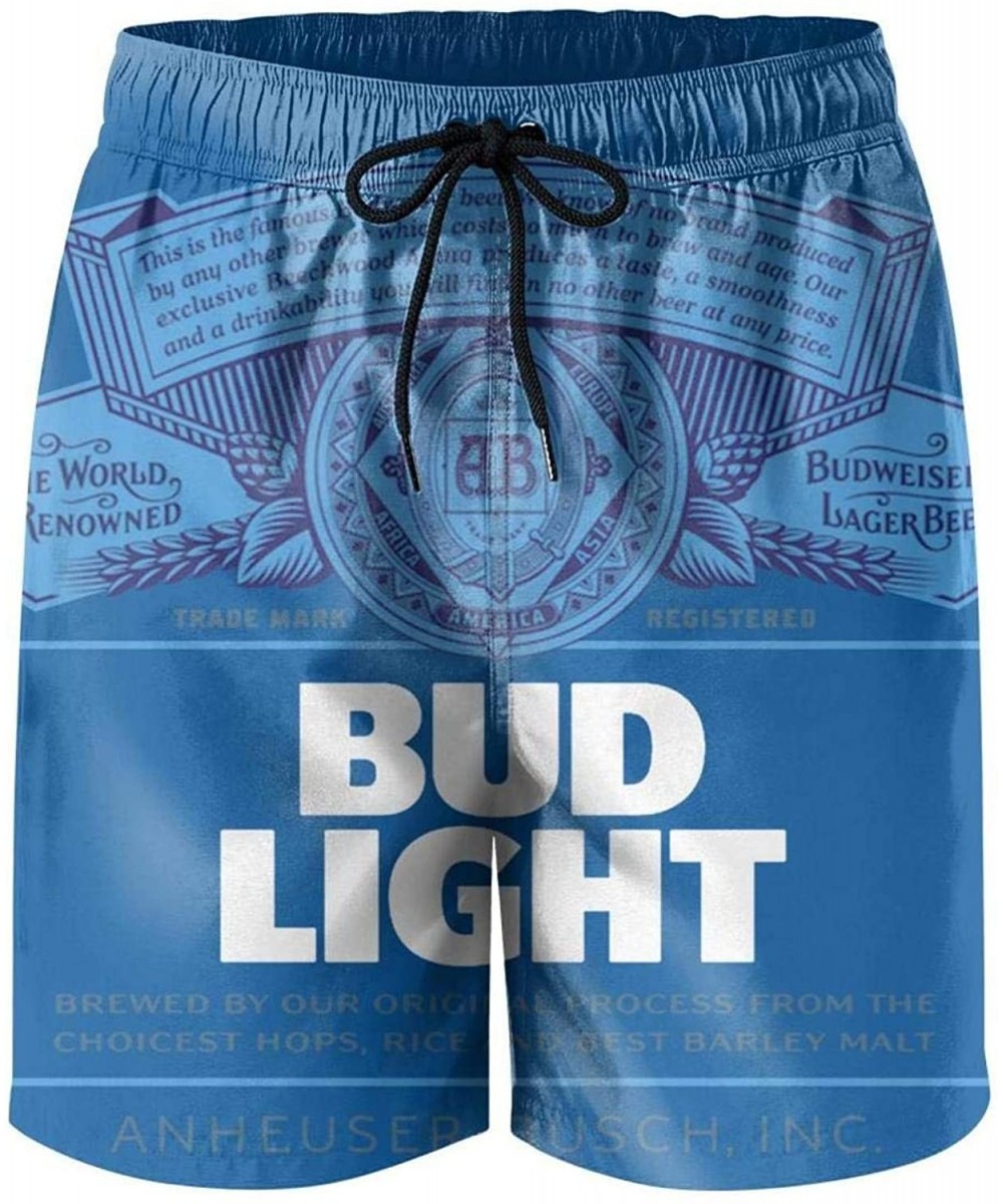 Mens' Waterproof Swim Trunks Quick Dry Bud-Light-Beer-Blue-White- Beach Shorts Beach Wear with Pockets - Bud Light Beer-20 - ...