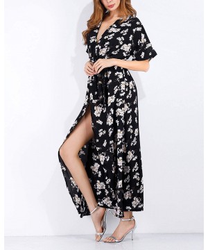 Maxi Wrap Dress for Women Floral Short Sleeve Maxi Dress Boho Dress with Slit Sexy V Neck Long Dress - Floral_g - CN196GUTDSM...