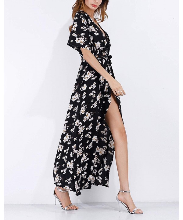 Maxi Wrap Dress for Women Floral Short Sleeve Maxi Dress Boho Dress with Slit Sexy V Neck Long Dress - Floral_g - CN196GUTDSM...