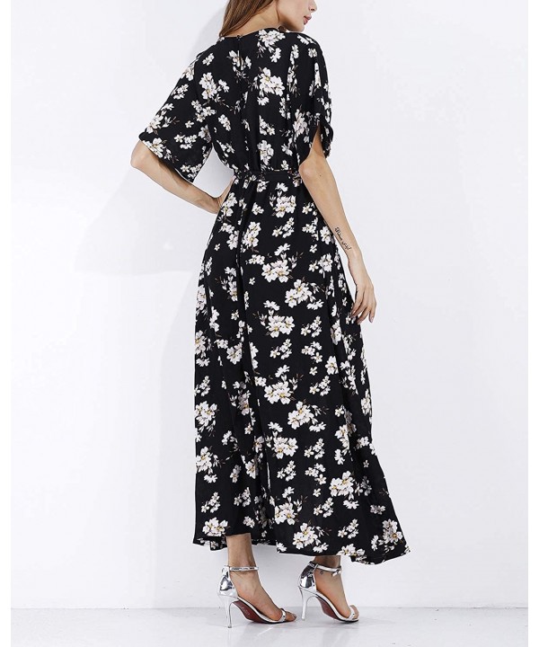 Maxi Wrap Dress for Women Floral Short Sleeve Maxi Dress Boho Dress with Slit Sexy V Neck Long Dress - Floral_g - CN196GUTDSM...