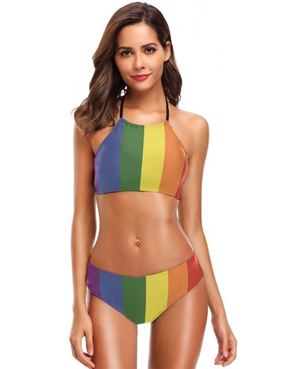 Calavera Cats and Sugar Skills Womens Two Piece Halter Bikini Set - Lgbt Symbols - CG18KWLL8YA $19.93-Sets