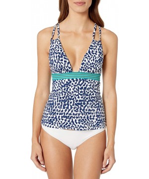 Women's Halter Tankini Swim Top - Navy Print - CI18ZRK23IA $42.16-Tops