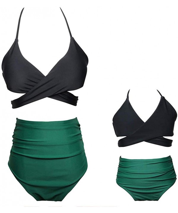 Girls Bikini Swimsuits Mommy and Me Matching Ruffle Off Shoulder Swimwear - Black/ Green - CB19C5TZH3E $17.11-Sets