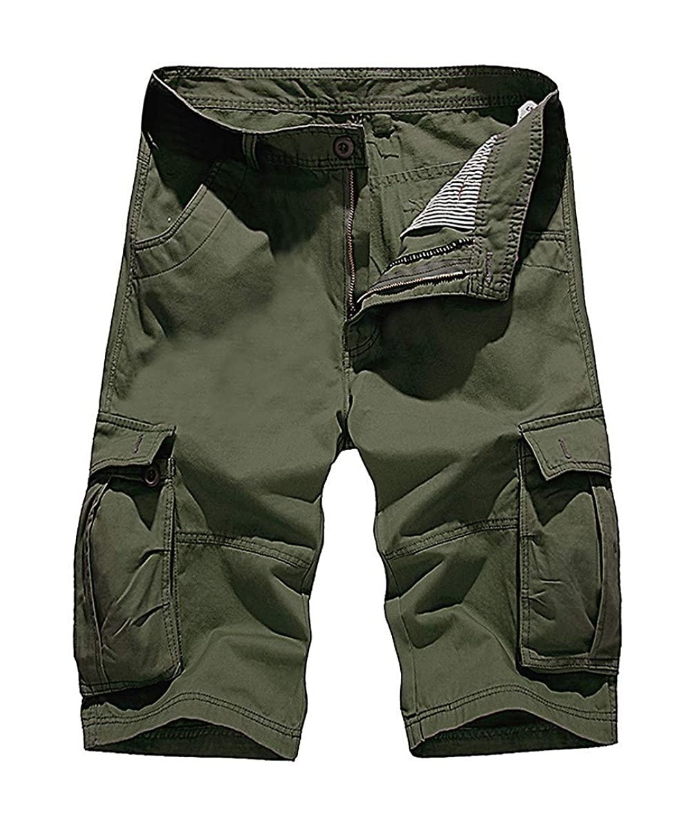 Men's Cargo Midi Short Twill Relaxed Fit Multi-Pocket Outdoor Athletic Durable Big &Tall Jammer Hiker Sportwear - Green - CP1...