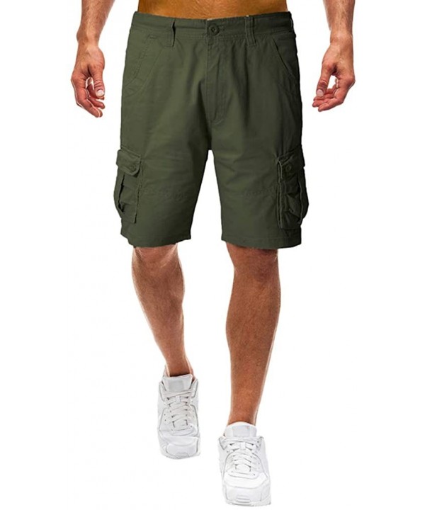 Men's Cargo Midi Short Twill Relaxed Fit Multi-Pocket Outdoor Athletic Durable Big &Tall Jammer Hiker Sportwear - Green - CP1...