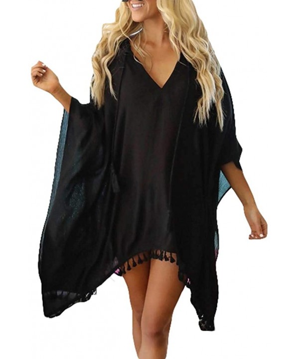 Women Tassel Swimsuit Bikini Stylish Beach Cover up Summer Beachwear Loose Blouse Beach Dress - Black - CX194WXXH9N $13.77-Co...