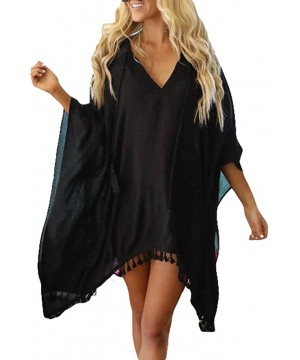 Women Tassel Swimsuit Bikini Stylish Beach Cover up Summer Beachwear Loose Blouse Beach Dress - Black - CX194WXXH9N $13.77-Co...