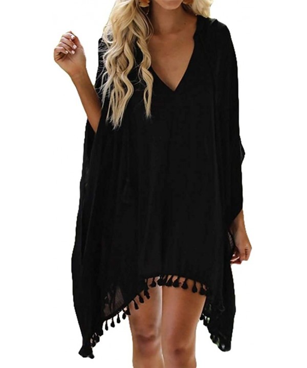 Women Tassel Swimsuit Bikini Stylish Beach Cover up Summer Beachwear Loose Blouse Beach Dress - Black - CX194WXXH9N $13.77-Co...