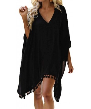 Women Tassel Swimsuit Bikini Stylish Beach Cover up Summer Beachwear Loose Blouse Beach Dress - Black - CX194WXXH9N $13.77-Co...