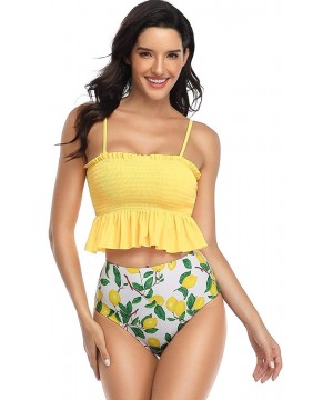 Bikini Swimsuit for Women High Waisted Swimsuits Two Piece Tankini Bathing Suits - Lemon - CS1908T6C28 $27.32-Sets