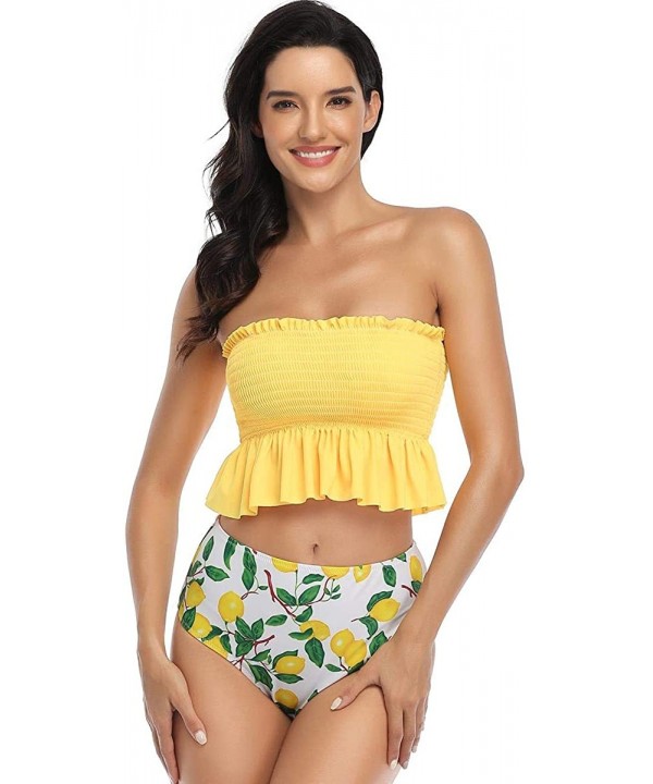 Bikini Swimsuit for Women High Waisted Swimsuits Two Piece Tankini Bathing Suits - Lemon - CS1908T6C28 $27.32-Sets