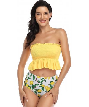 Bikini Swimsuit for Women High Waisted Swimsuits Two Piece Tankini Bathing Suits - Lemon - CS1908T6C28 $27.32-Sets