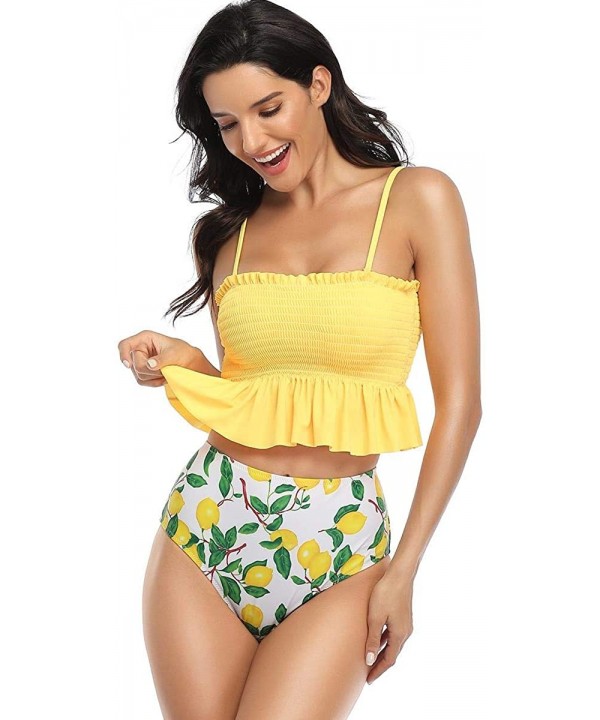 Bikini Swimsuit for Women High Waisted Swimsuits Two Piece Tankini Bathing Suits - Lemon - CS1908T6C28 $27.32-Sets