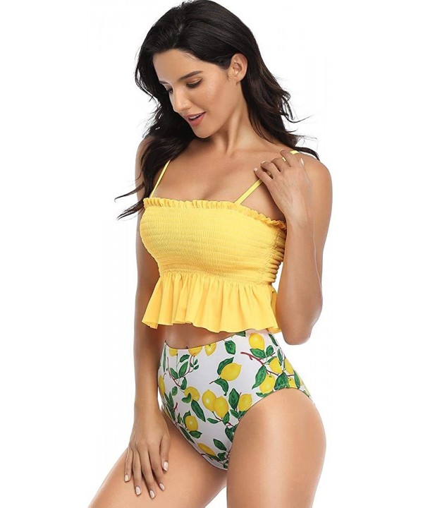 Bikini Swimsuit for Women High Waisted Swimsuits Two Piece Tankini Bathing Suits - Lemon - CS1908T6C28 $27.32-Sets