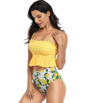 Bikini Swimsuit for Women High Waisted Swimsuits Two Piece Tankini Bathing Suits - Lemon - CS1908T6C28 $27.32-Sets