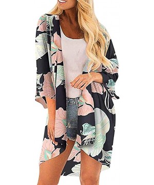 Kimono Cardigans for Women Summer Beach Floral Chiffon Long Bikini Cover-up Tops - Multicolor - CA18UC2NAS4 $16.88-Cover-Ups