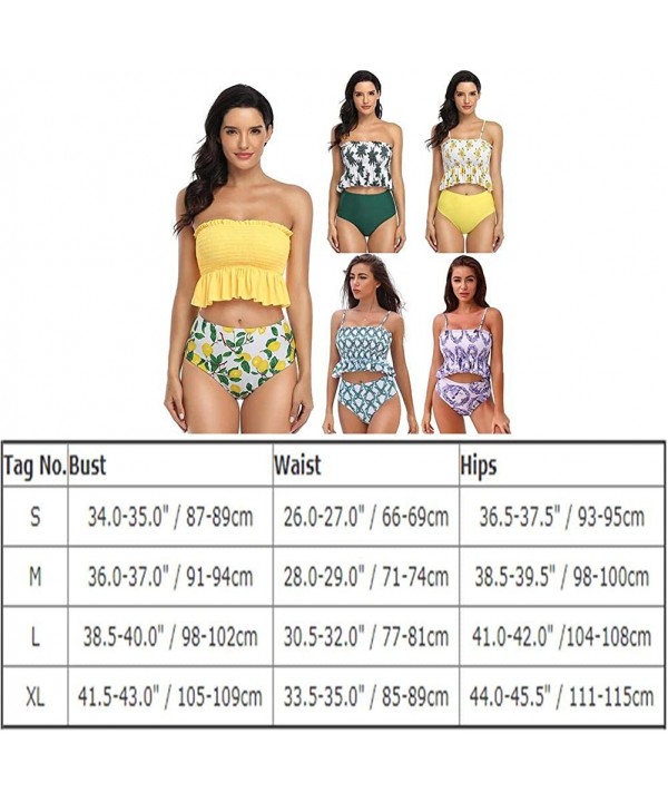 Bikini Swimsuit for Women High Waisted Swimsuits Two Piece Tankini Bathing Suits - Lemon - CS1908T6C28 $27.32-Sets