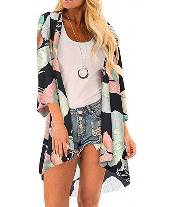 Kimono Cardigans for Women Summer Beach Floral Chiffon Long Bikini Cover-up Tops - Multicolor - CA18UC2NAS4 $16.88-Cover-Ups