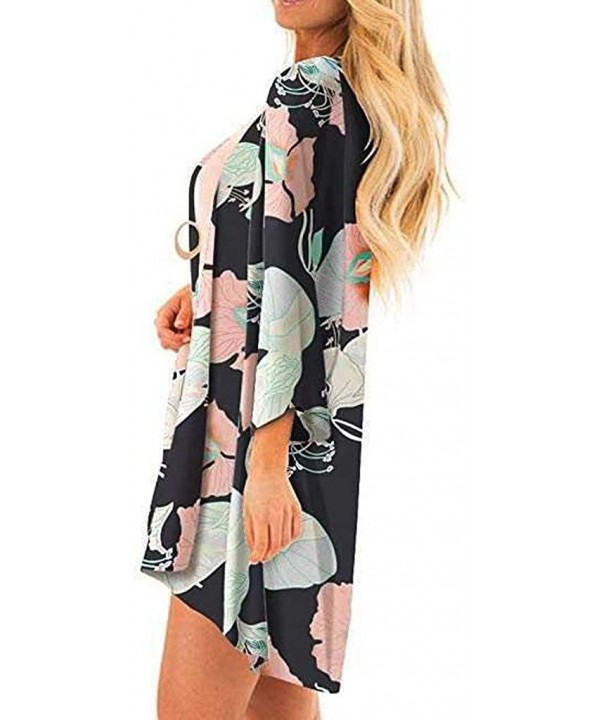 Kimono Cardigans for Women Summer Beach Floral Chiffon Long Bikini Cover-up Tops - Multicolor - CA18UC2NAS4 $16.88-Cover-Ups