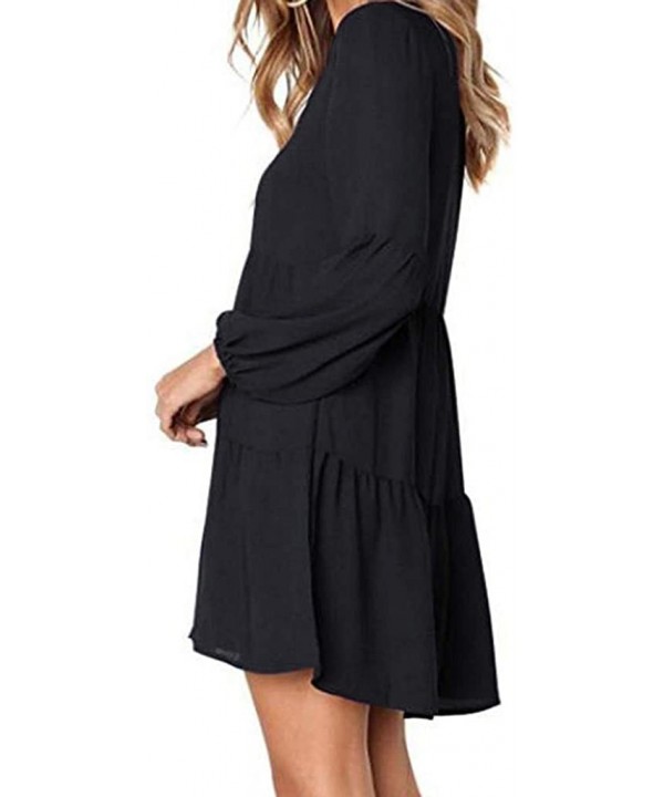 Dresses for Women Casual Fall-Women Summer Tunic Dress V Neck 3/4 Sleeve Casual Loose Flowy Swing Shift Dresses - Z3-black - ...