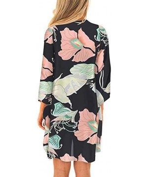 Kimono Cardigans for Women Summer Beach Floral Chiffon Long Bikini Cover-up Tops - Multicolor - CA18UC2NAS4 $16.88-Cover-Ups