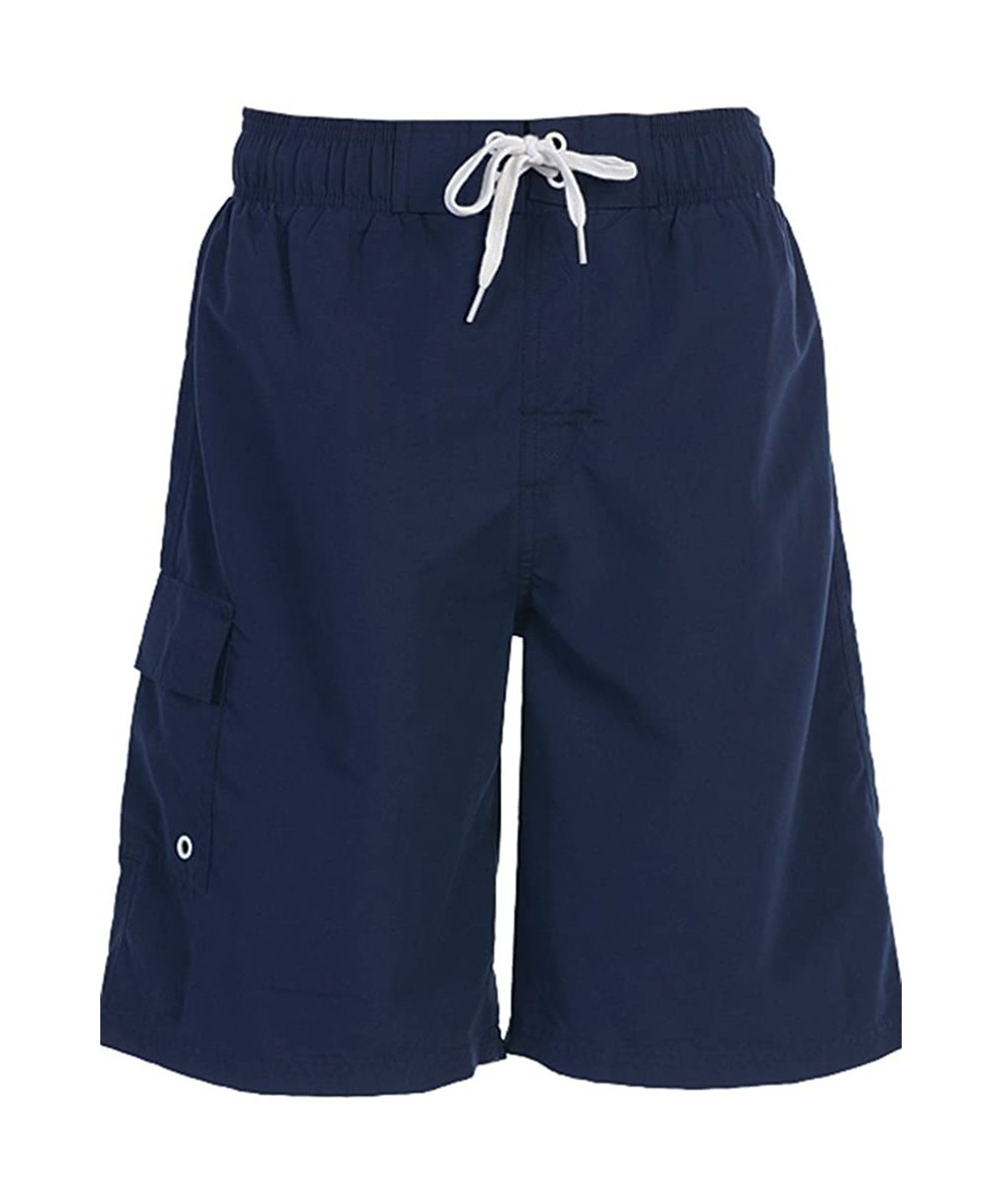 Men's Drawstring Waistband Side Pocket Swimwear Boardshorts - Navy - CJ17YUI7D0E $15.28-Board Shorts