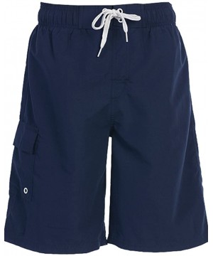 Men's Drawstring Waistband Side Pocket Swimwear Boardshorts - Navy - CJ17YUI7D0E $15.28-Board Shorts