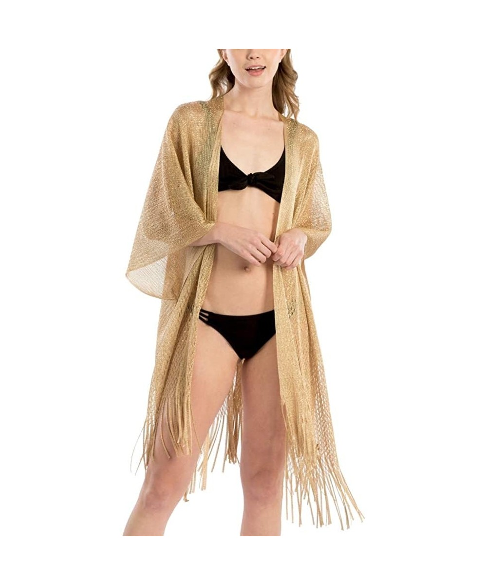 Women Swimsuit Beach Cover up Fashion Half Ruffled Shawl Bikini Beachwear Bathing Suit - Metallic Shawl - Gold - CQ19D6NN2LI ...