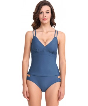 Women's Two Piece Swimsuit V Neck Cross Back Padded Halter Top Tankini Suits - Blue - CU18R8ACN0L $15.36-Sets