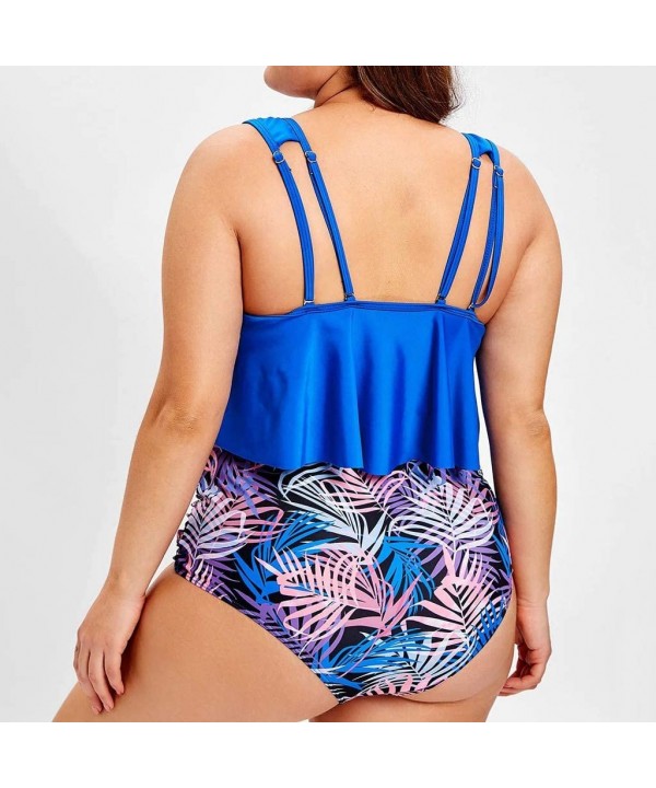 Women Plus Size Ruffle Tankini Top High Waist Brazilian Printed Two Pieces Swimsuit Beachwear (L-5XL) - Blue 1 - C4196WO6XZZ ...