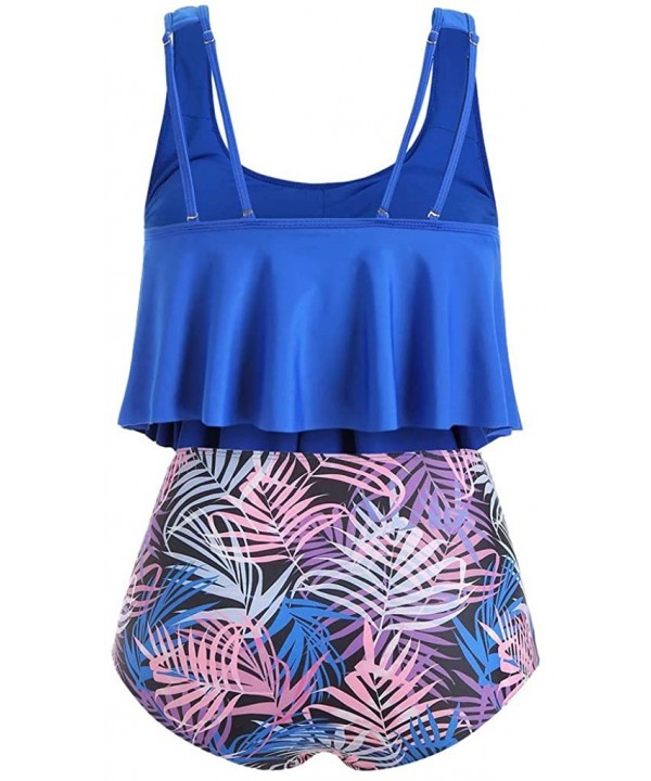 Women Plus Size Ruffle Tankini Top High Waist Brazilian Printed Two Pieces Swimsuit Beachwear (L-5XL) - Blue 1 - C4196WO6XZZ ...