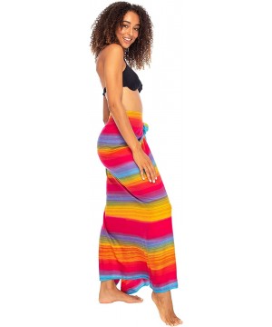 Womens Striped Sarong Wrap Bikini Swimsuit Beach Cover Up - Sunset Pink Striped - CH11D3SSLSV $17.02-Cover-Ups