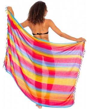 Womens Striped Sarong Wrap Bikini Swimsuit Beach Cover Up - Sunset Pink Striped - CH11D3SSLSV $17.02-Cover-Ups