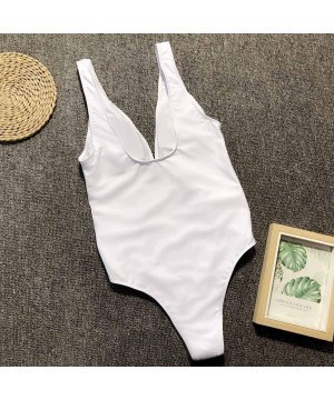 Women One Piece Halter Neck V-Neckline Cut Out Monokini Striped Swimsuit Bathing Suit - White B - C418RGQWNR2 $15.30-One-Pieces