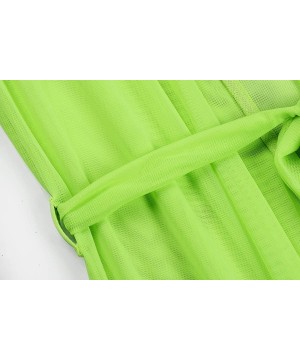 Women's Sexy Thin Mesh Long Sleeve Tie Front Swimsuit Swim Beach Maxi Cover Up Dress - Neon Green - CA18U6EYED0 $32.40-Cover-Ups