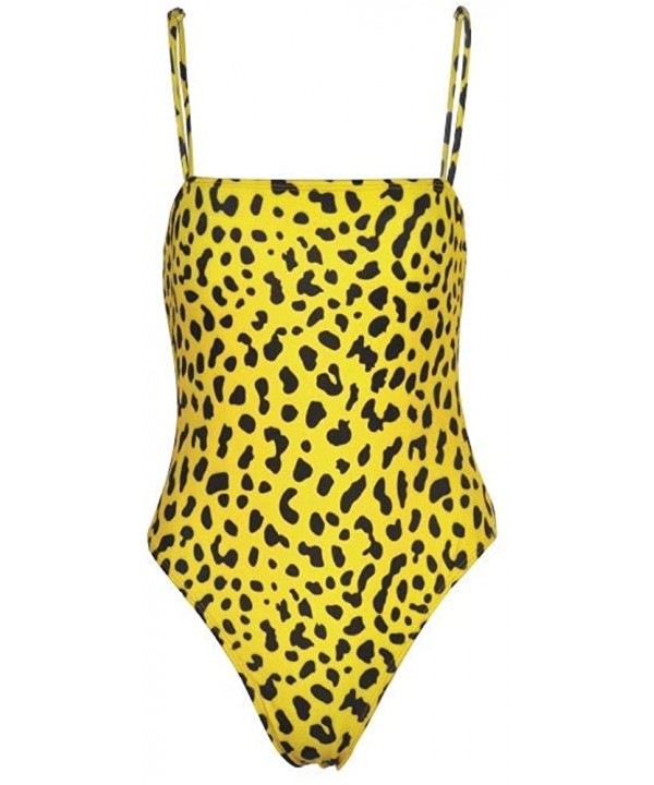 Women's One Piece Leopard Print Swimsuits Halter Straps U Neck Backness Monikini Bathing Suit - 047 Yellow - CG18TD2297H $32....