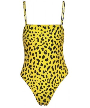 Women's One Piece Leopard Print Swimsuits Halter Straps U Neck Backness Monikini Bathing Suit - 047 Yellow - CG18TD2297H $32....