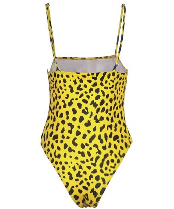 Women's One Piece Leopard Print Swimsuits Halter Straps U Neck Backness Monikini Bathing Suit - 047 Yellow - CG18TD2297H $32....