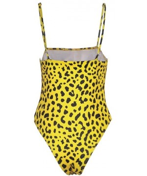 Women's One Piece Leopard Print Swimsuits Halter Straps U Neck Backness Monikini Bathing Suit - 047 Yellow - CG18TD2297H $32....