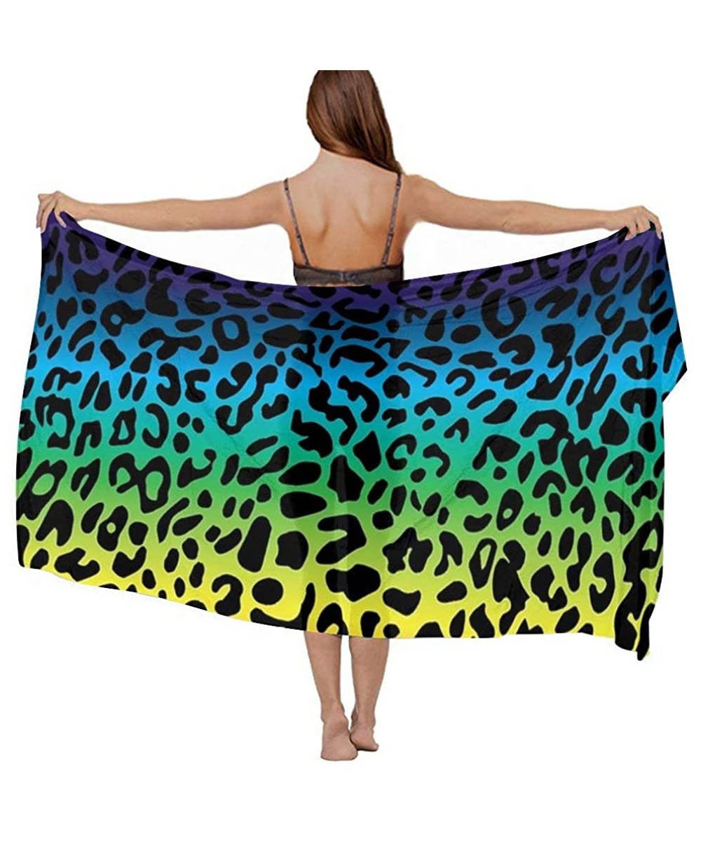 Women's Swimwear Cover Ups- Summer Vacation Beach Sarong Soft Shawl Wrap - Rainbow Colorful Leopard Print - CB19C4D996Q $28.7...