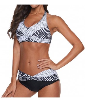 Two Piece Women Polka Dots Bathing Suit Push-up Beach Halter Swimsuit Bikini Swimwear - Black - CU195NISGD3 $15.56-Sets